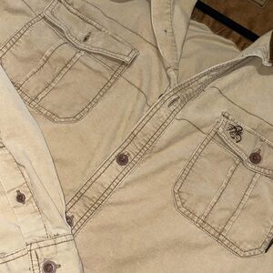 Fox Beige Button-Up Shirt with Embroidered Logo